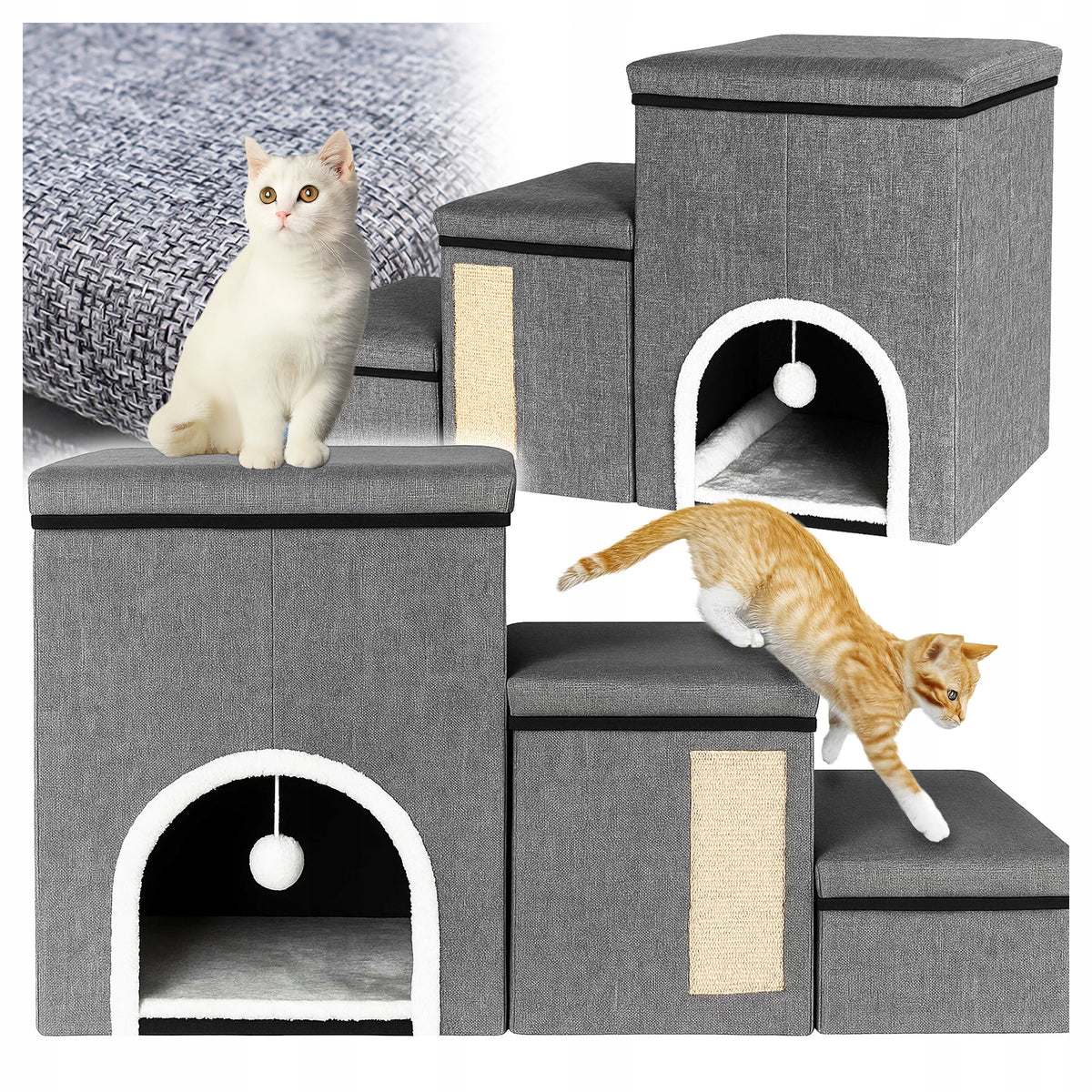 Cat House with Steps Lair Scratcher and Stairs 3in1 Ball Toy