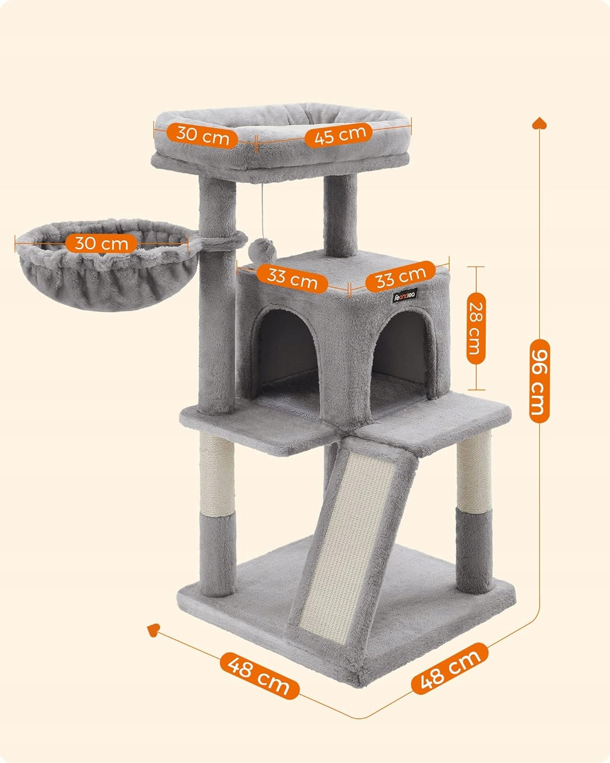 Cat SCRATCHER LOW Bed Post TOWER Tree 96cm sisal light grey Manufacturer code PCT51W