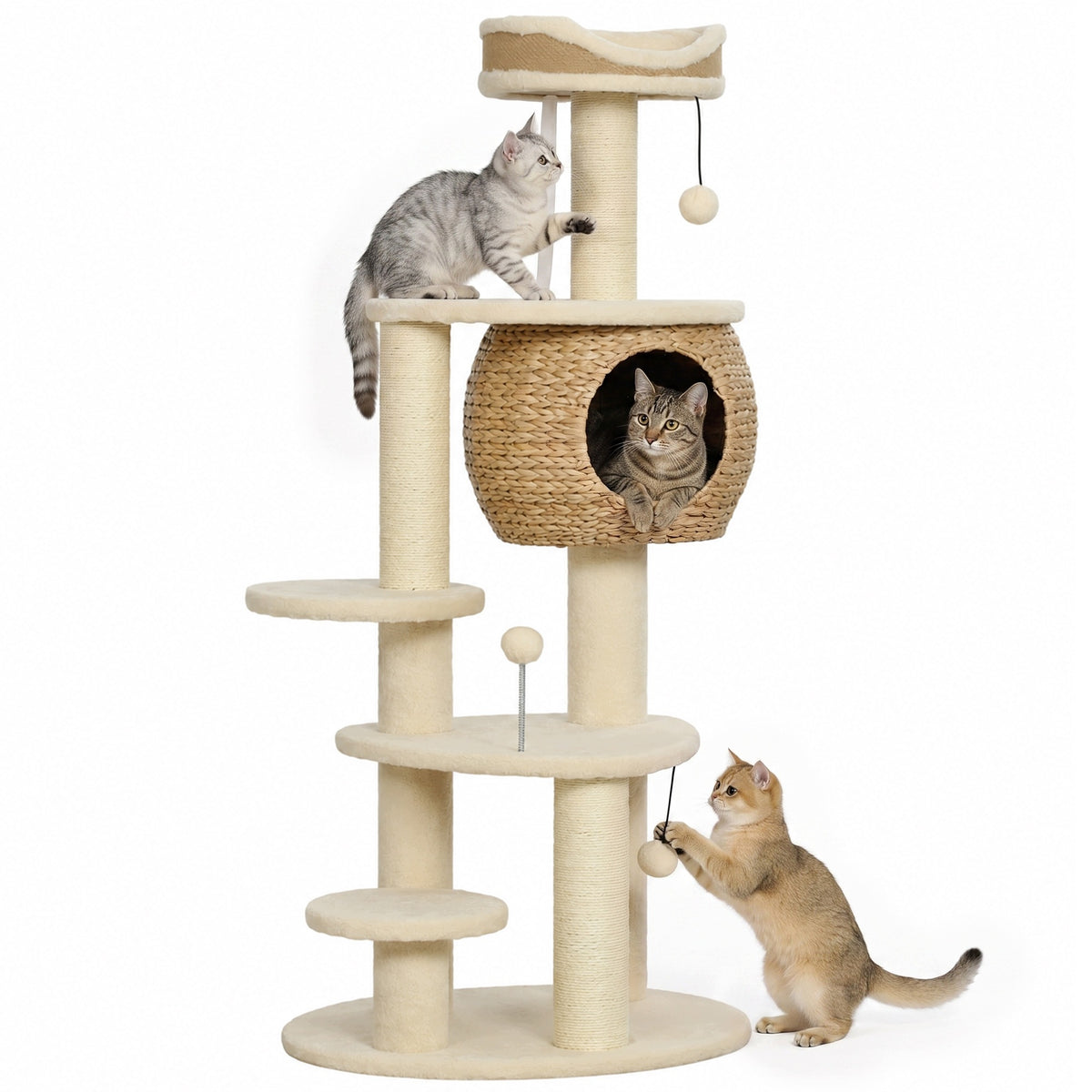 Cat Scratcher 132 cm with Braided Rogożyna Booth and Scratching Posts
