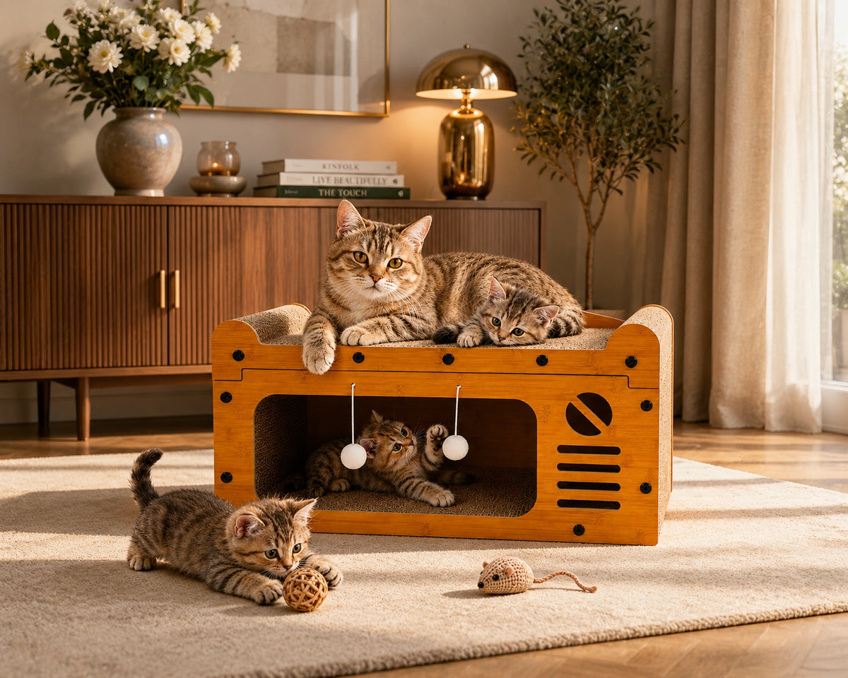 Cat Scratcher Cottage 3in1 ECO with Carton Fun Bed Premium Design Packaging status original