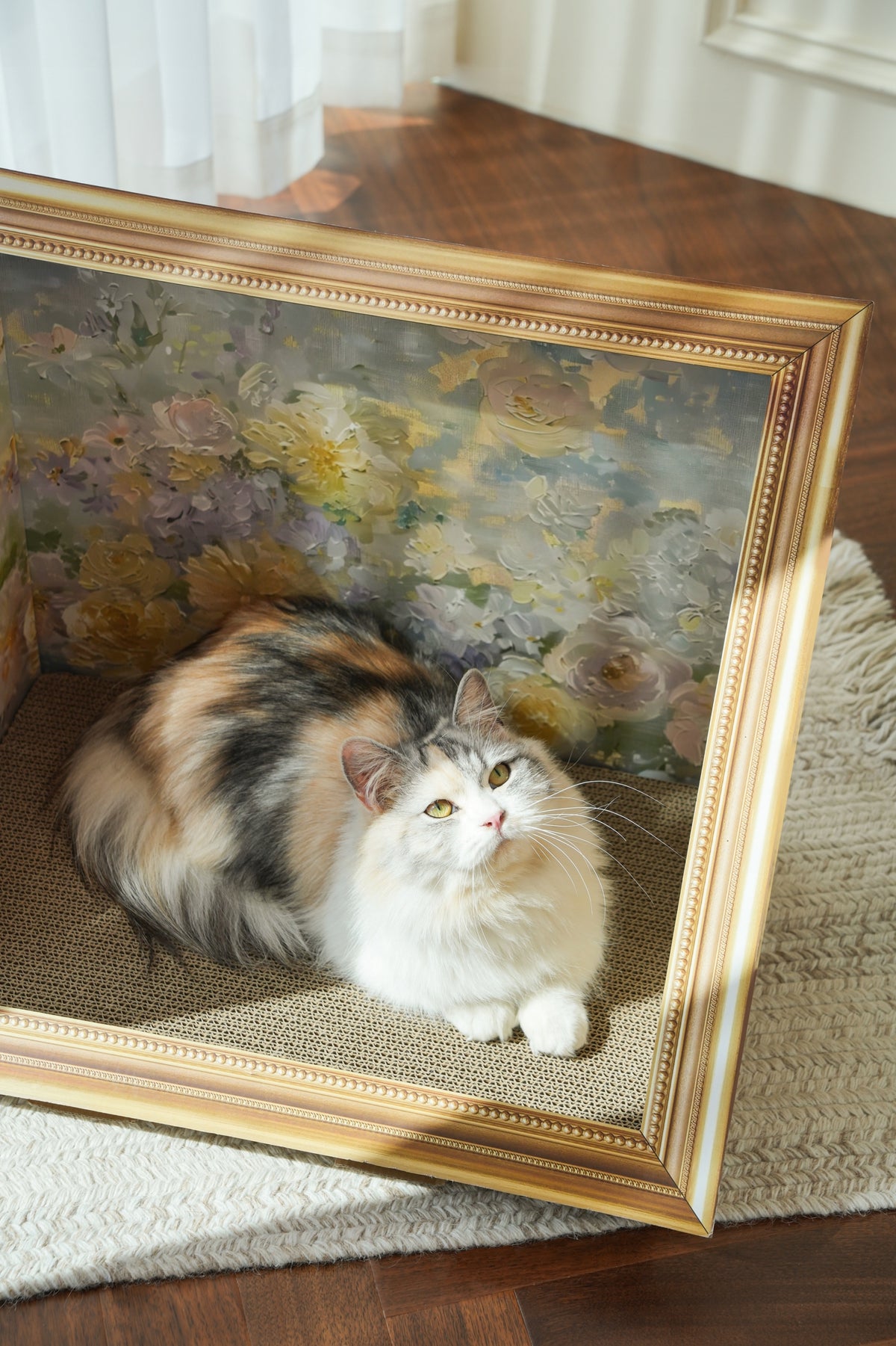 Cat Scratcher Frame Oil Painting Style Cardboard Scratching Bed House Box Packaging status original