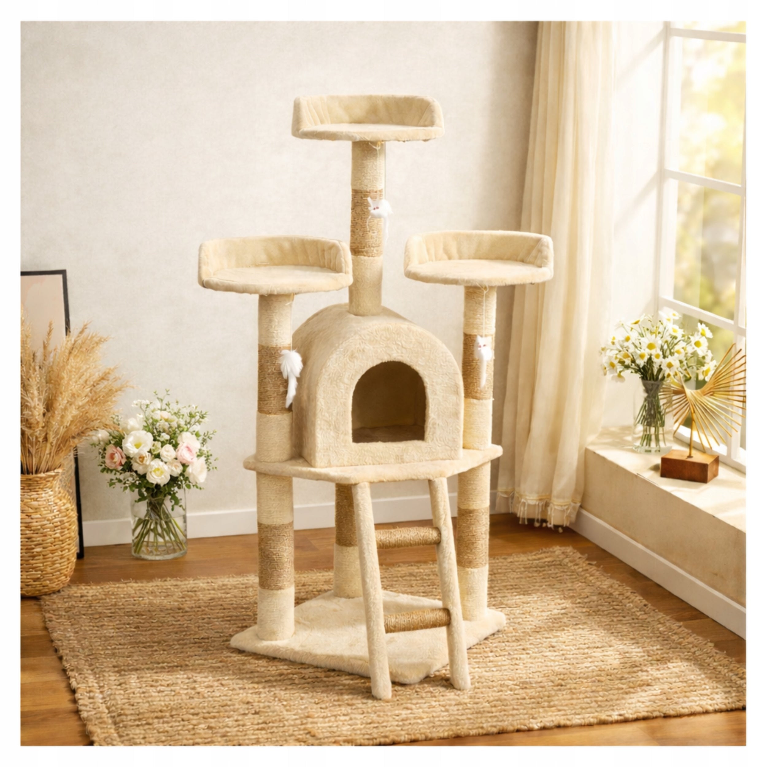 Cat Scratcher Large High Tower Fishing Rod Bed Cottage Post Toy D120 Height (cm) 101 - 160 cm