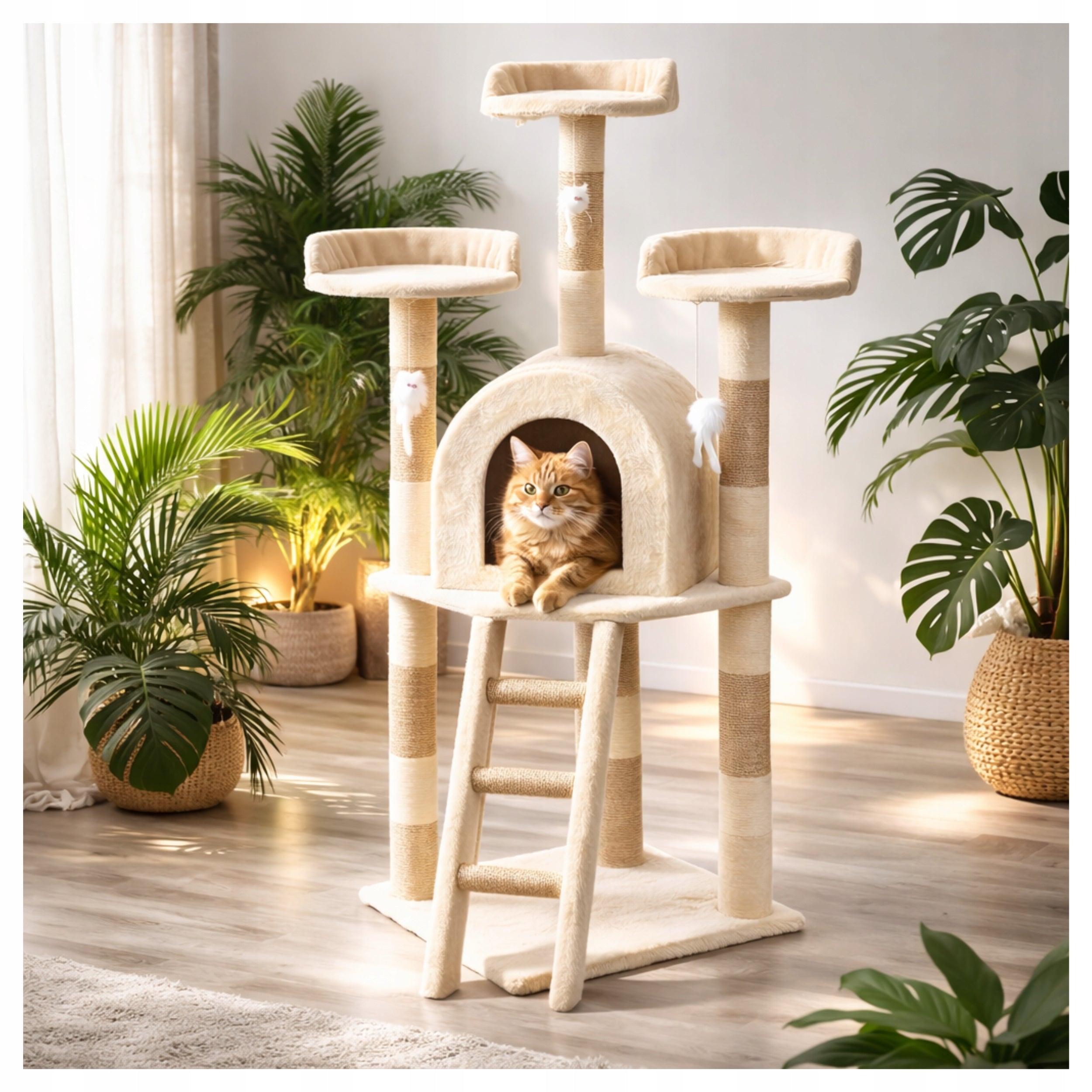 Cat Scratcher Large High Tower Fishing Rod Bed Cottage Post Toy D120 Kind tall scratching post scratching tower