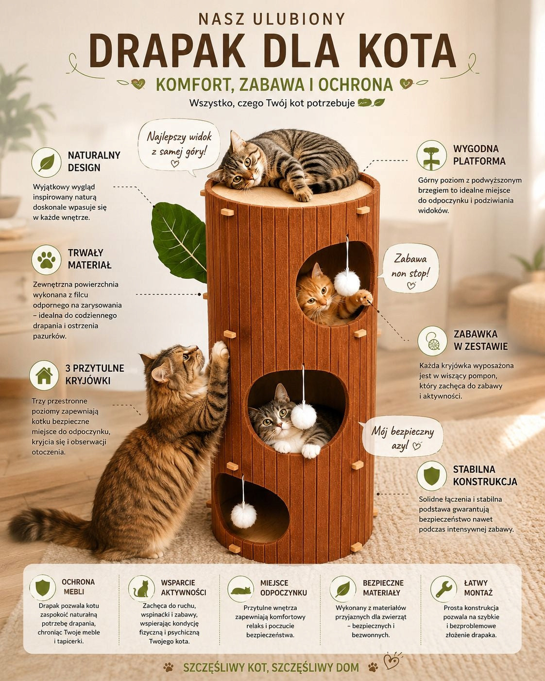Cat Scratcher Premium XXL 3 Levels Cat Tower Cottage Bed Shape round
