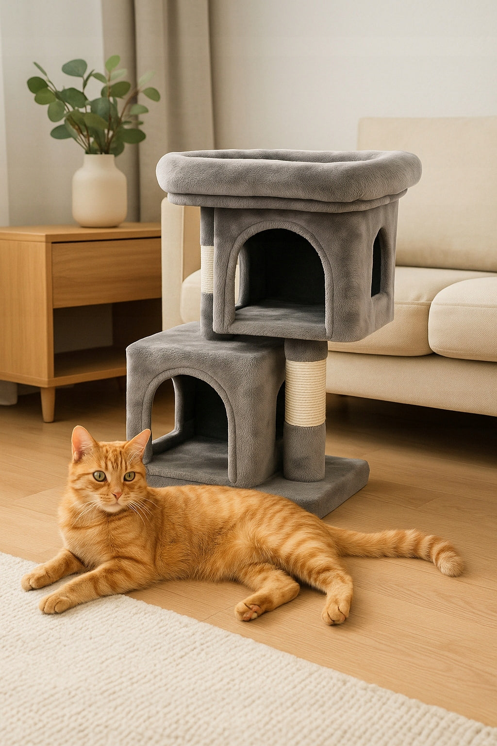 Cat Scratcher Tower Lying Bed Cottage Booth 2 Pos. Tunnel Toy Packaging status original