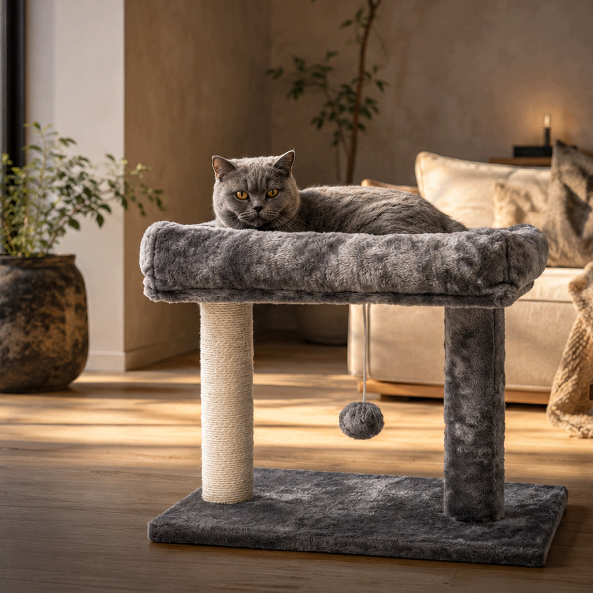 Cat Scratcher Tower POST Sizal + Toy Drawstring Ball Pompon Manufacturer code Legowisko z drapakiem i zabawką dla Kota ZW2R