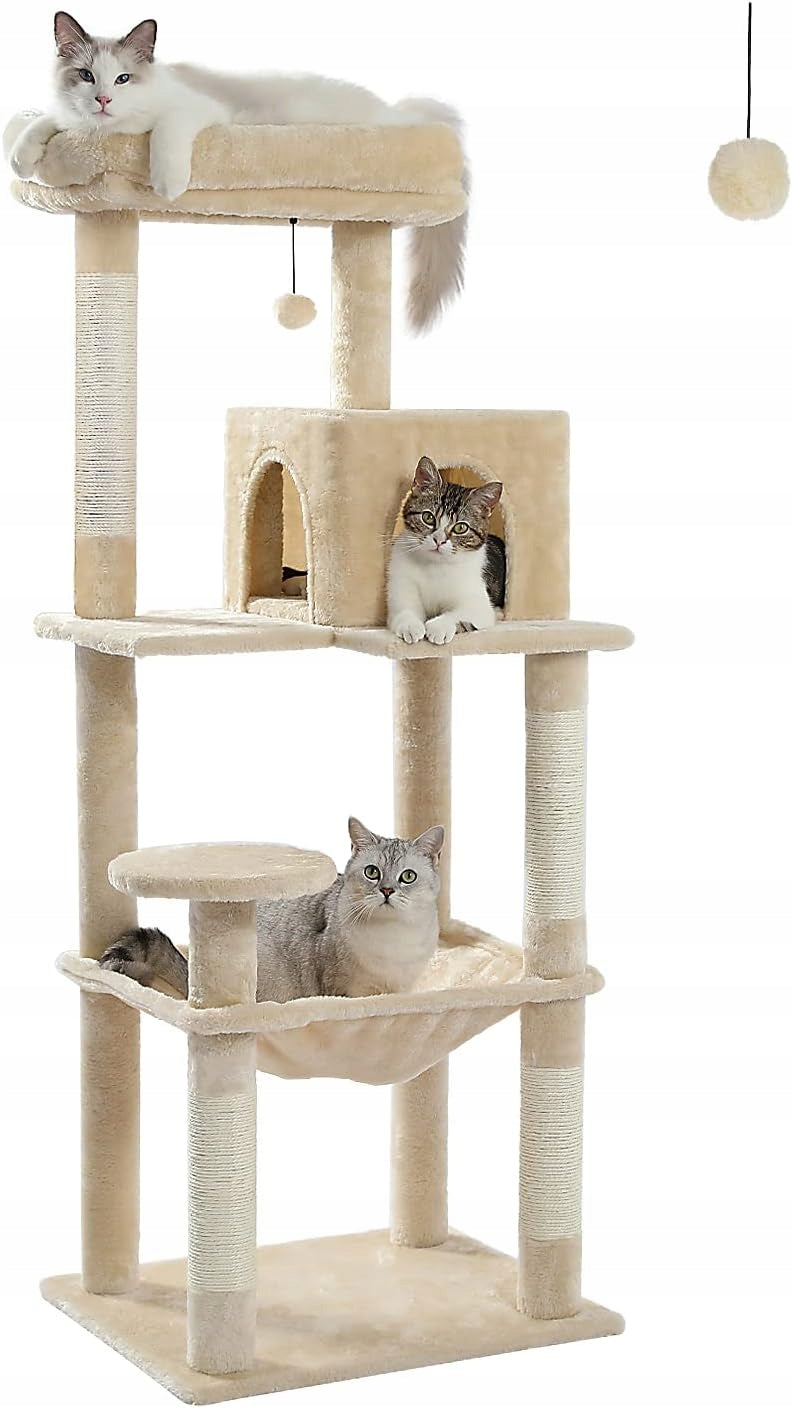 Cat Scratcher Tree Bed Cottage 143cm Beige High Soft Stable Color beige