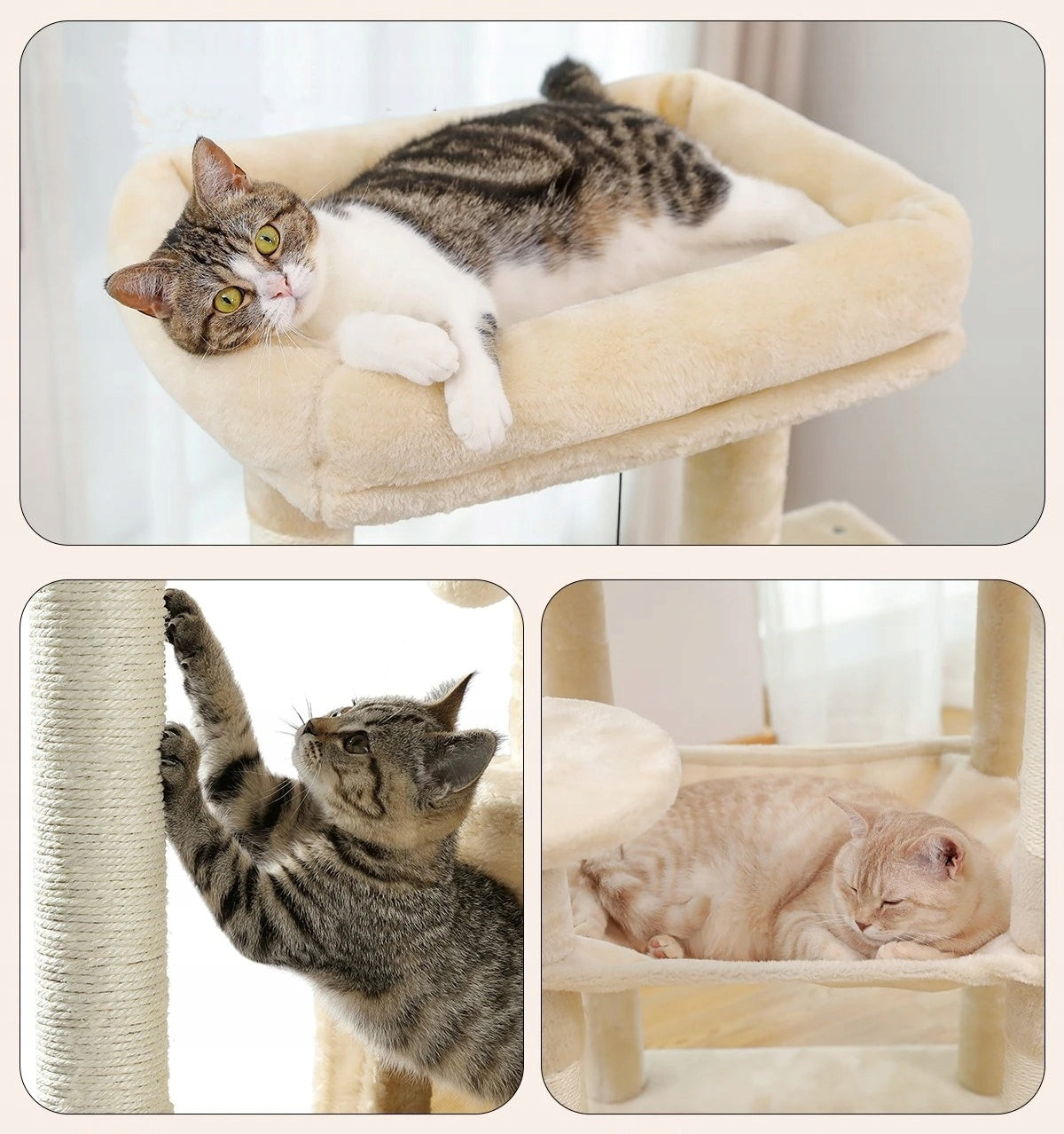 Cat Scratcher Tree Bed Cottage 143cm Beige High Soft Stable Trade name Drapak Drzewko