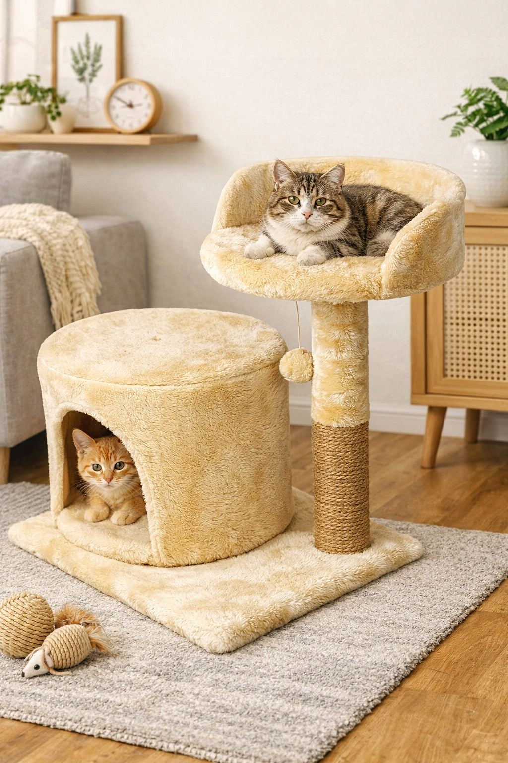 Cat Scratcher with Bed and House Puffi–Tower, Booth and Sisal Post Brand KUNERT
