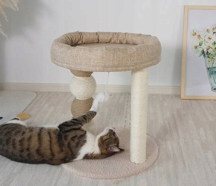 Cat Scratcher with Bed and Scratching String, Height 45 Cm Quality Color beige