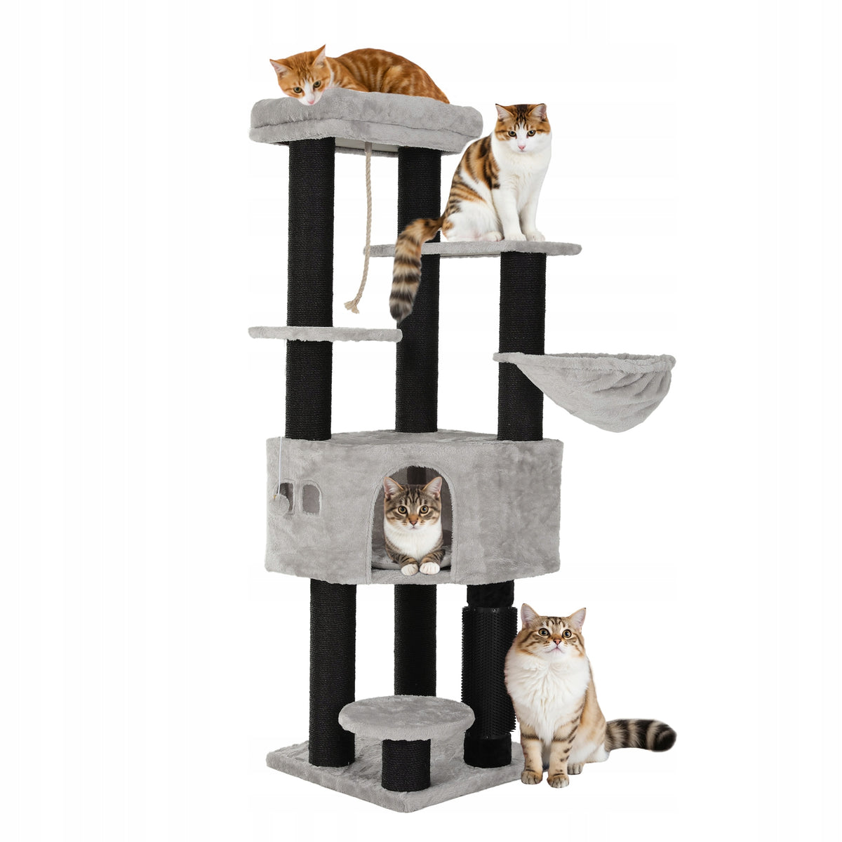 Cat Scratching Post, Cat Tree, Large Platforms, 50 x 50 x 157 cm, Grey