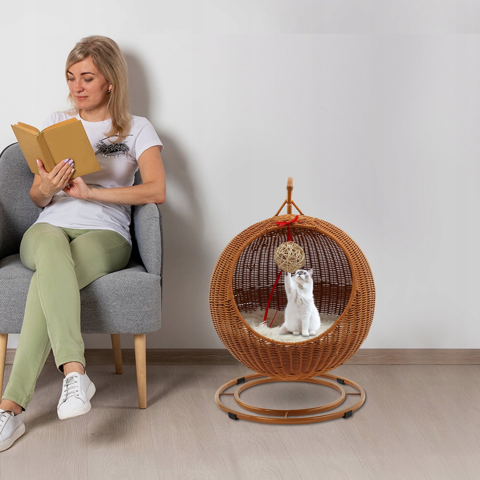 Cat Swing Cat Basket with Soft Cushion Cooling Bat Cat Scratching Board Product width 43 cm