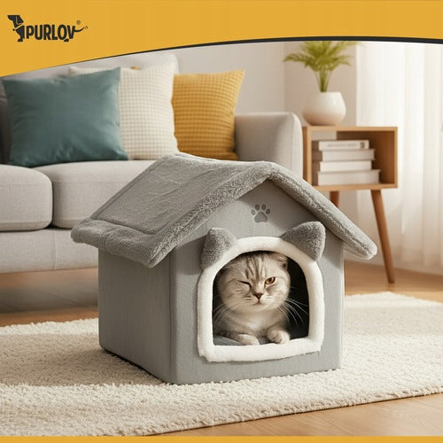Cat bed house plush grey Purlov 25706 Product width 35 cm