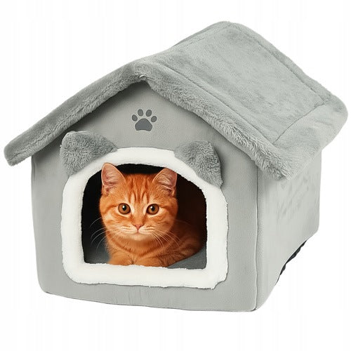 Cat bed house plush grey Purlov 25706