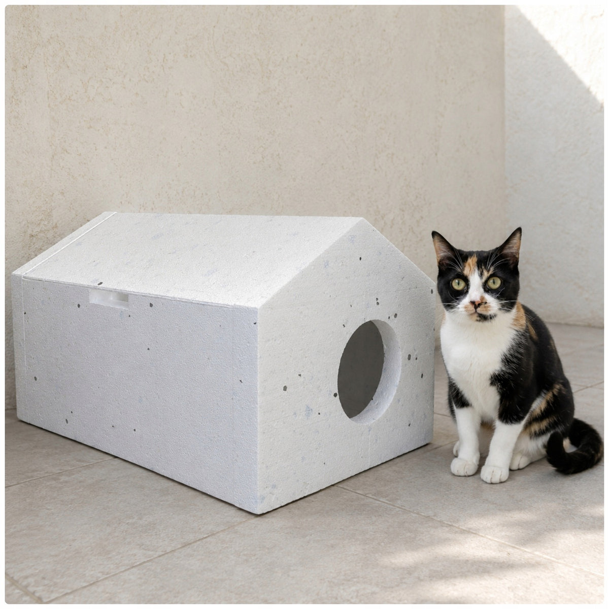 Cat booth for winter Styrofoam house insulated slanted roof 59x39x35 Packaging status original