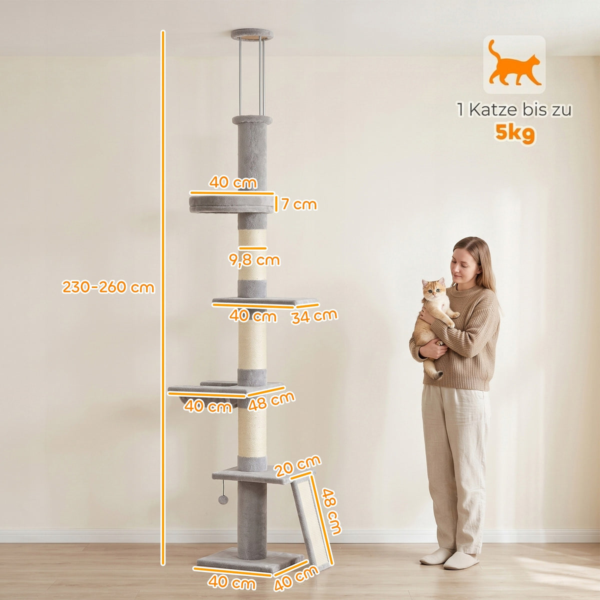 Cat ceiling scratcher 230 – 260 cm, height adjustable, 5 levels Manufacturer code D35-004V00LG