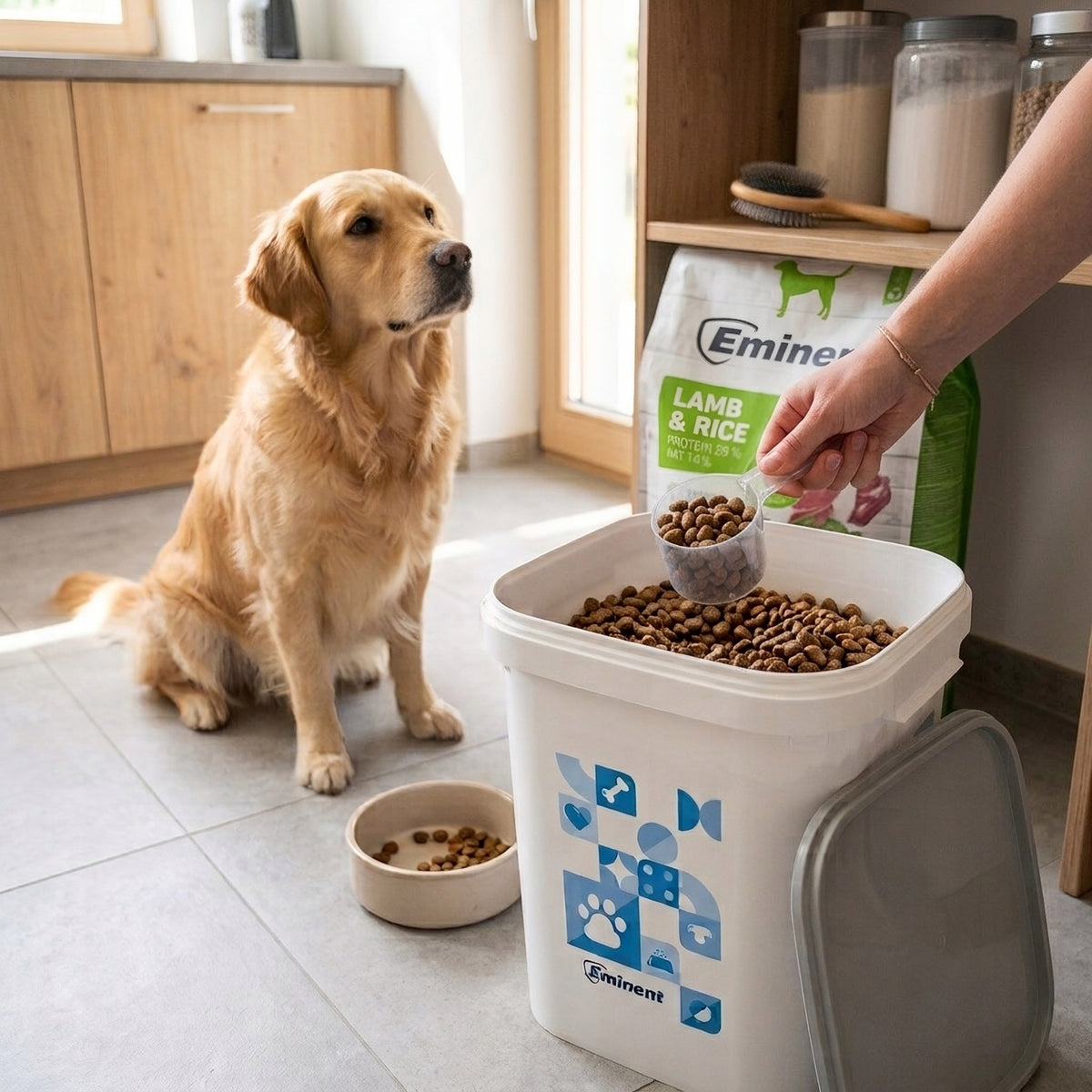 Cat dog food container Eminent 15kg 35L airtight for dry food PP Packaging status original