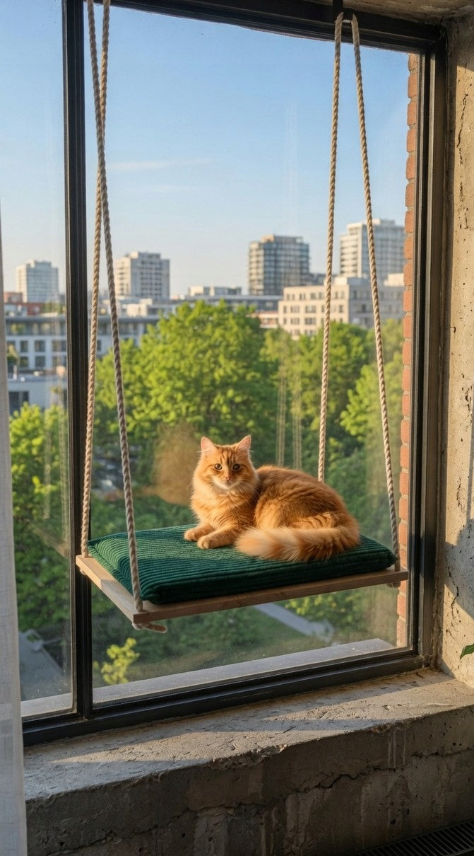 Cat hammock for window. PREMIUM.Materacyk Corduroy Fastening.SET XL. 60cm Kind hammock