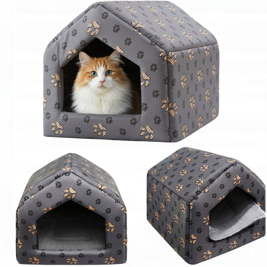 Cat house dog booth kennel home bed with pillow canopy FUR
