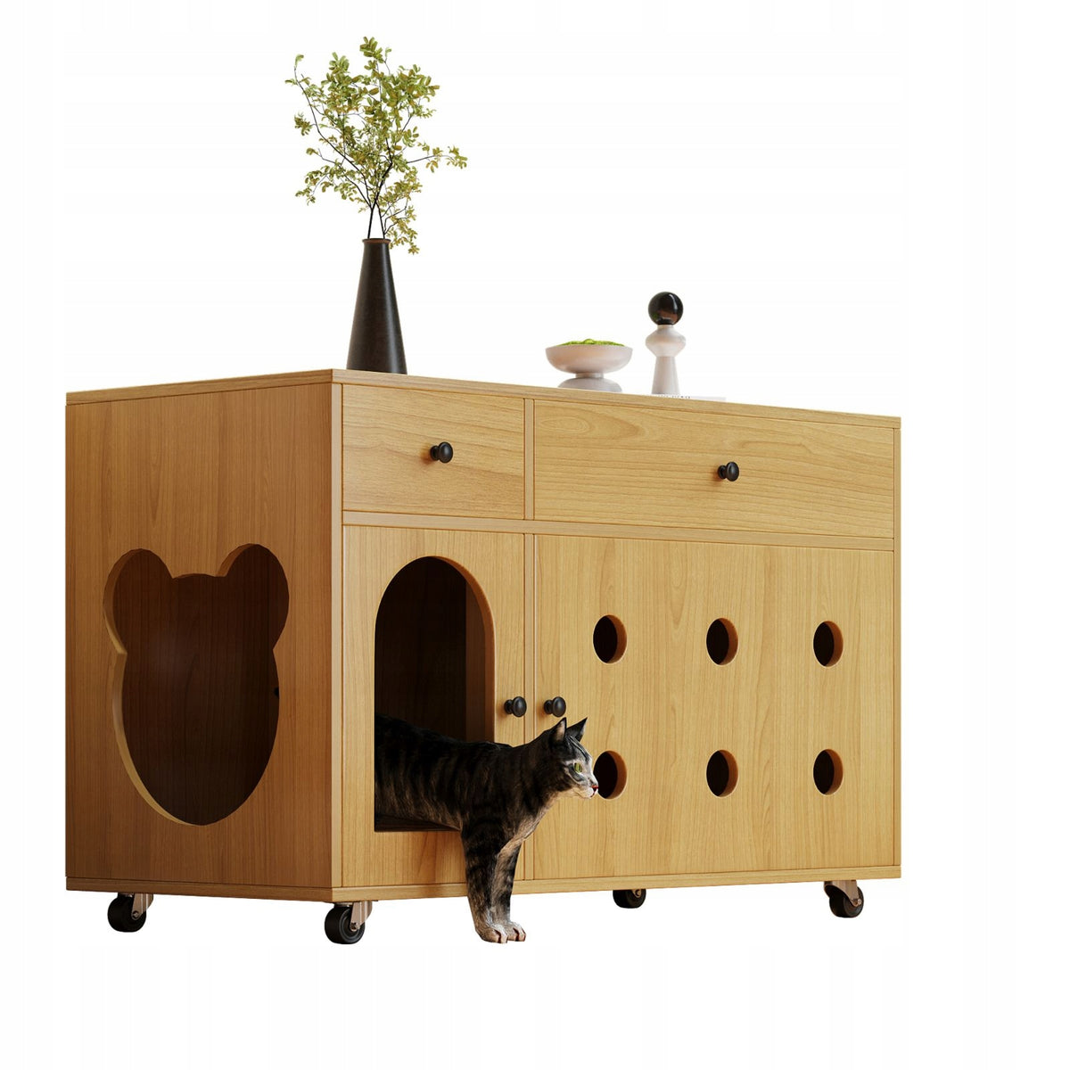 Cat litter box, natural wood, yellow, 100x45x66 cm