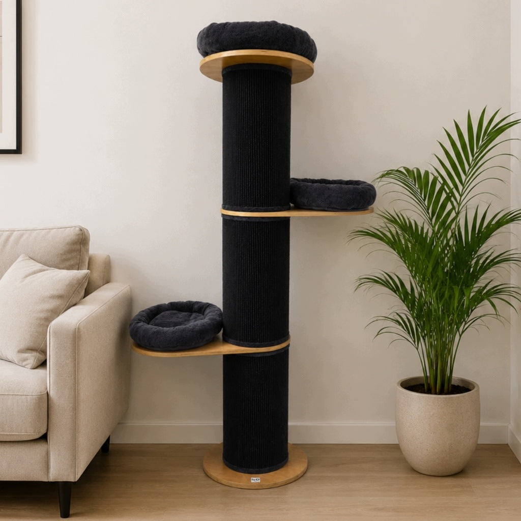 Cat scratcher 182 cm HIGH Bed LARGE THICK trunk Ø30 cm SIZAL BLACK Manufacturer code OMC-04