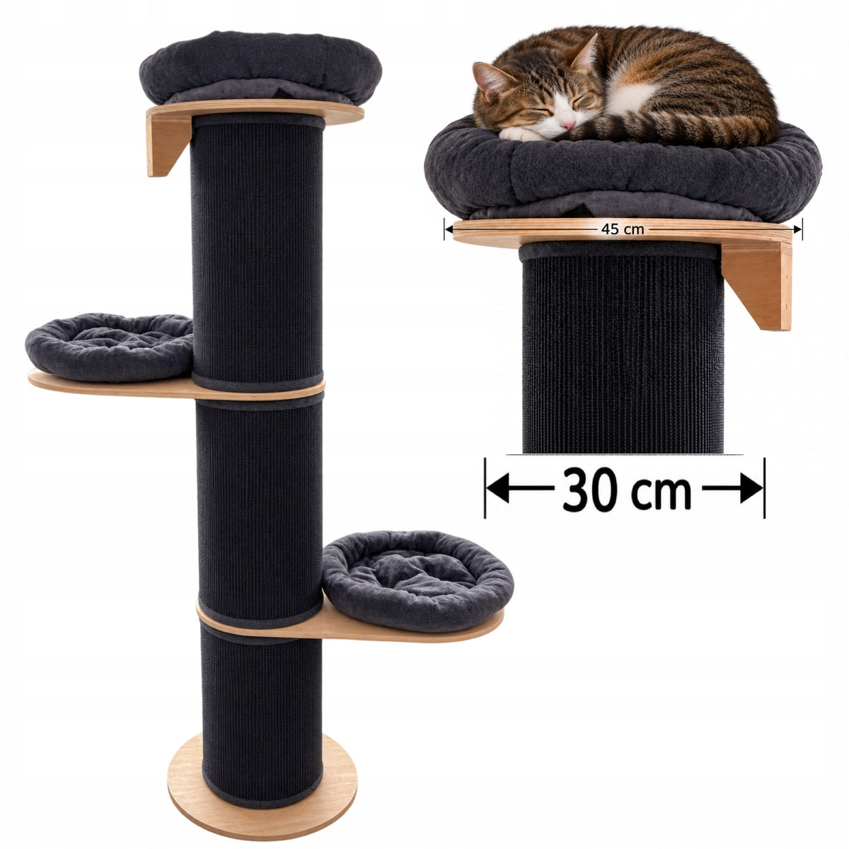 Cat scratcher 182 cm HIGH Bed LARGE THICK trunk Ø30 cm SIZAL BLACK