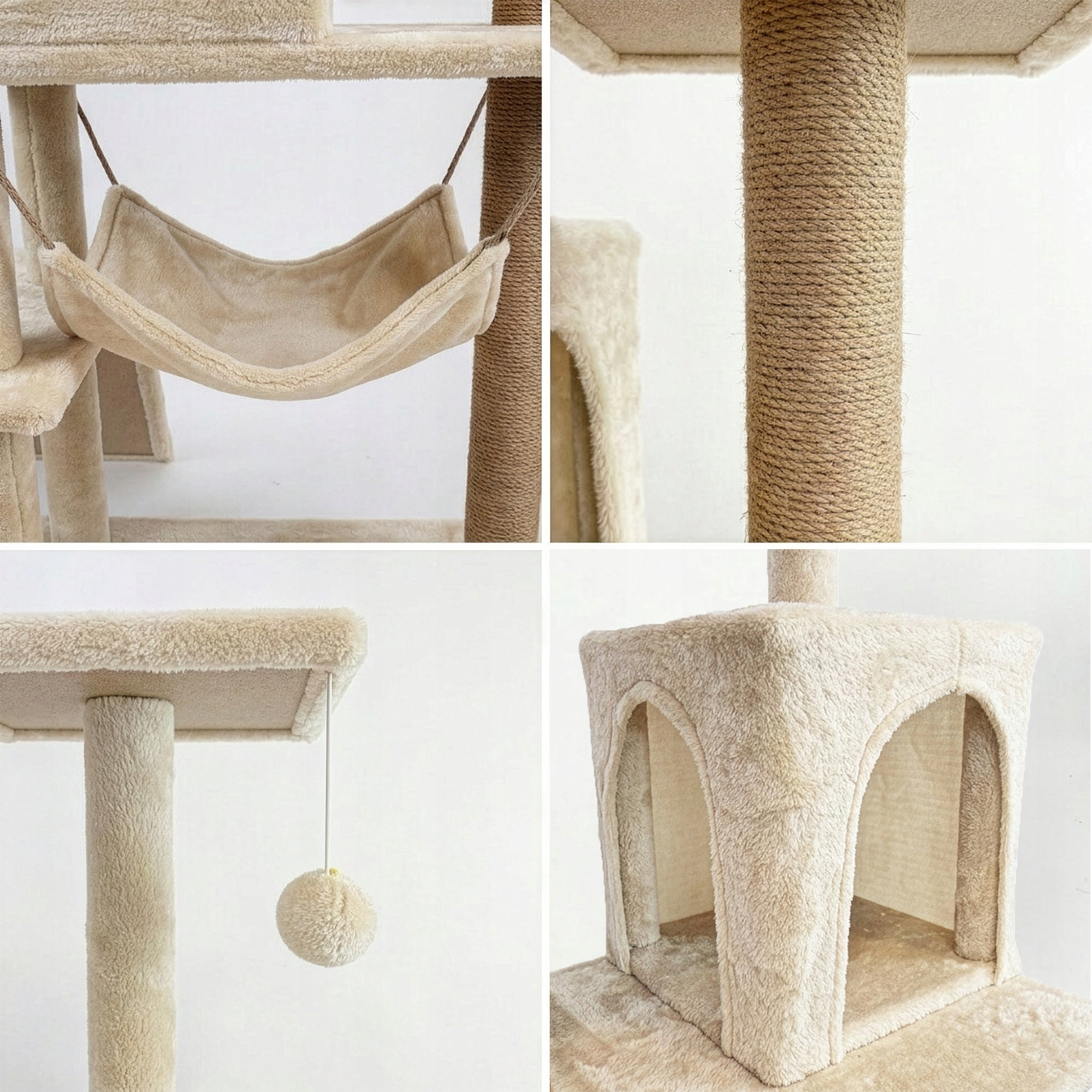 Cat scratcher 6 levels high house bed with toy Mersjo - 125cm Color beige