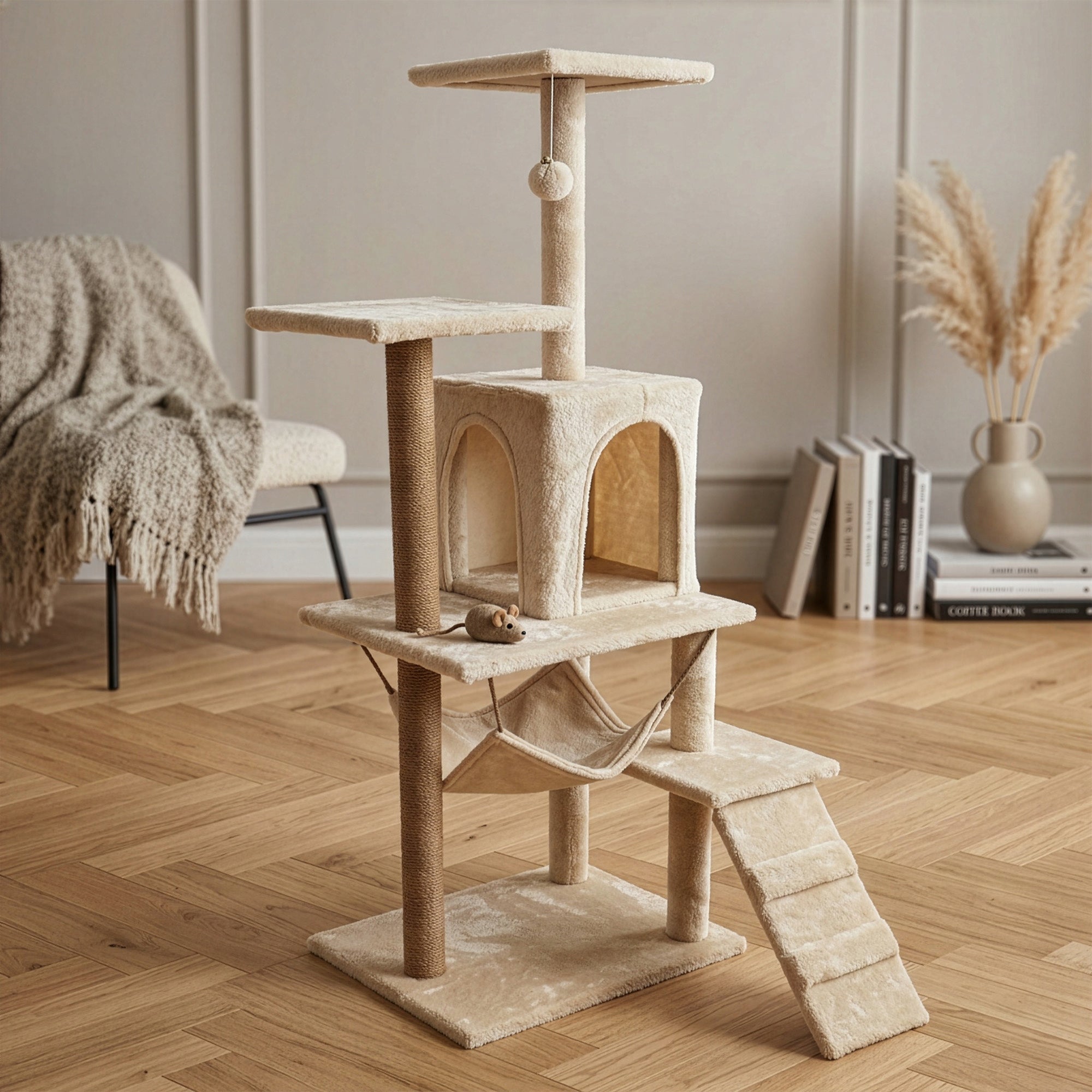 Cat scratcher 6 levels high house bed with toy Mersjo - 125cm Height (cm) 101 - 160 cm