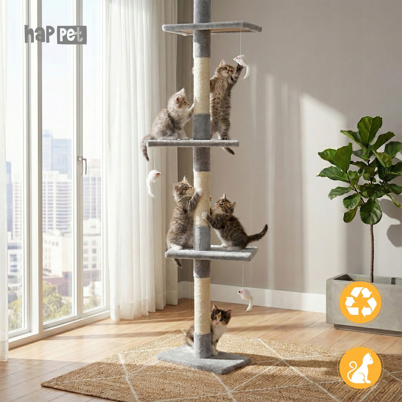 Cat scratcher bed tree post tower 220-285x44x25 cm light grey Brand Happet
