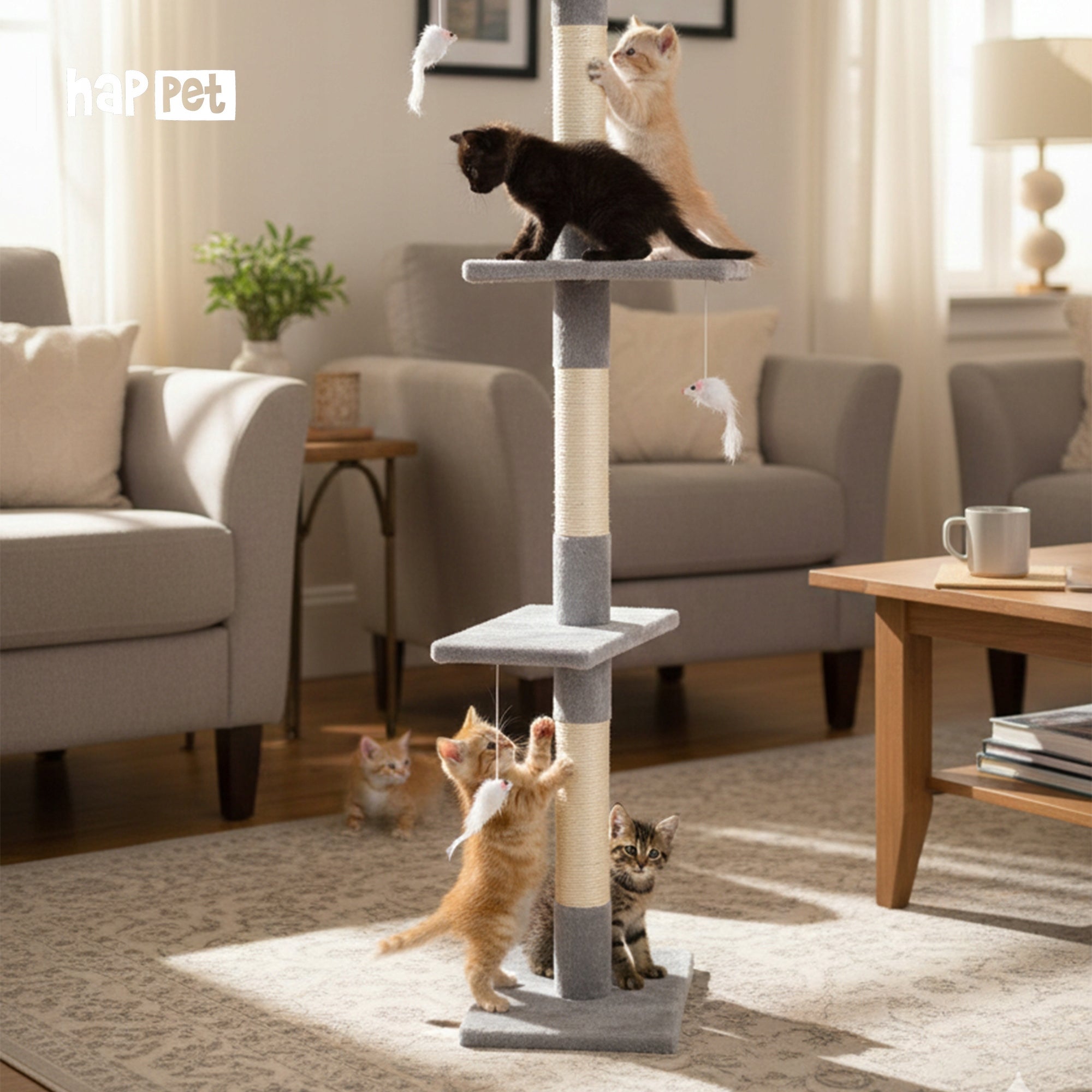 Cat scratcher bed tree post tower 220-285x44x25 cm light grey Height (cm) higher than 220 cm