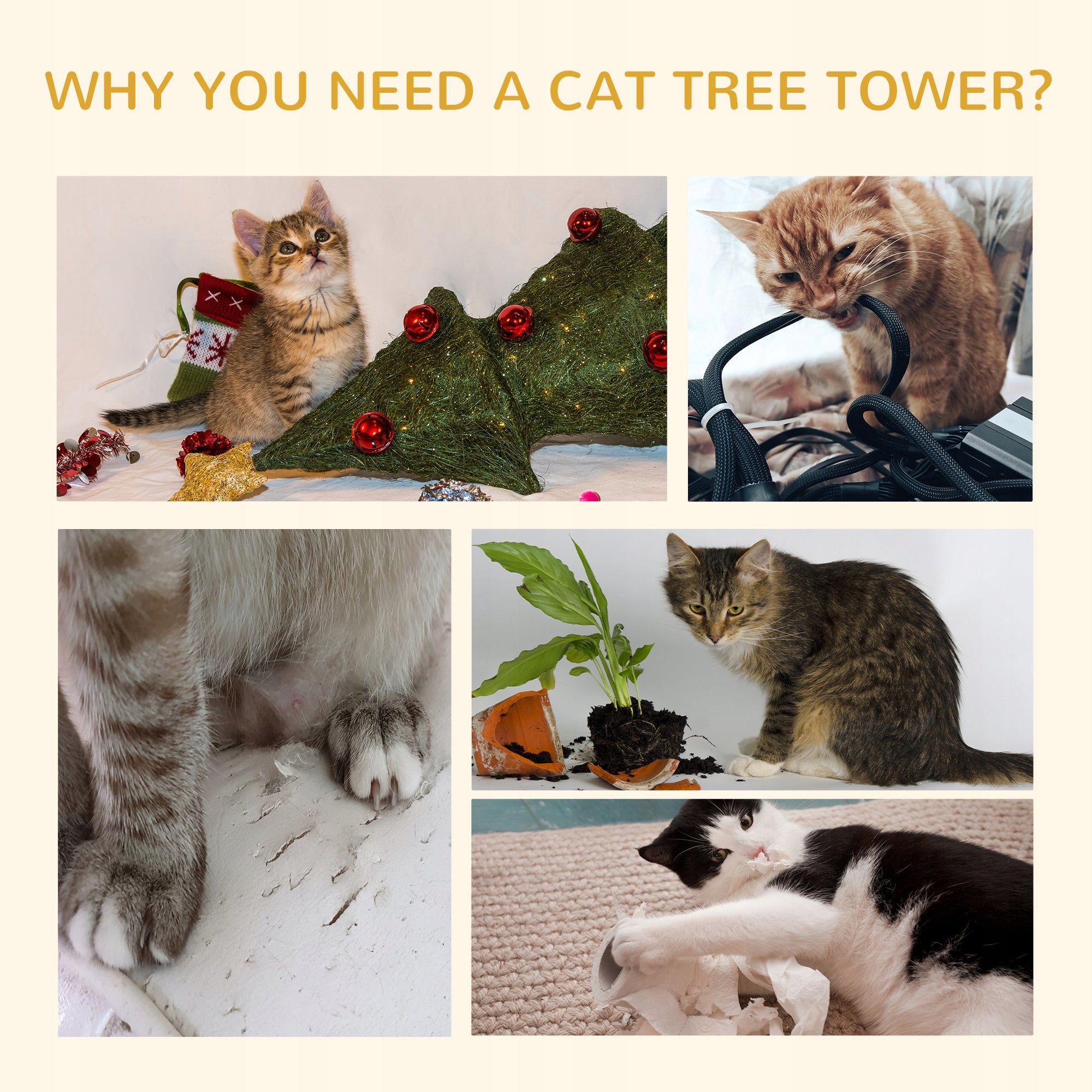 Cat scratcher, climbing tree, height adjustable, 43x27x228-260cm Height (cm) higher than 220 cm
