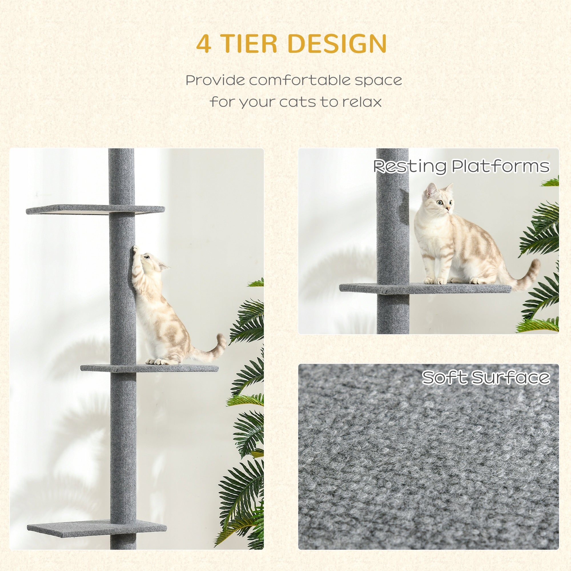 Cat scratcher, climbing tree, height adjustable, 43x27x228-260cm Kind floor-to-ceiling cat tree