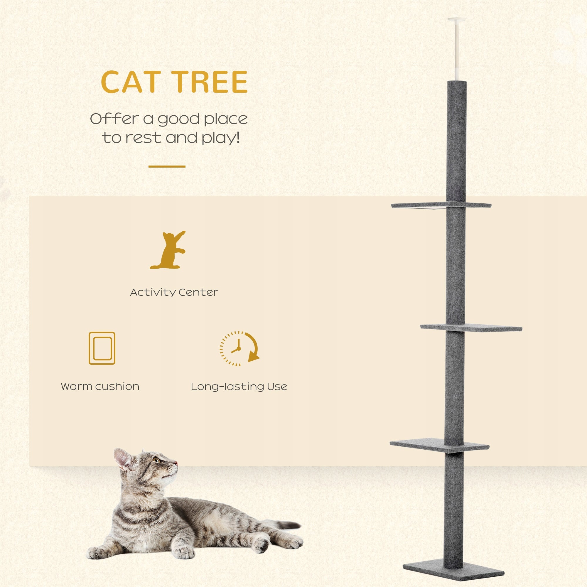 Cat scratcher, climbing tree, height adjustable, 43x27x228-260cm Manufacturer code D30-296V02GY