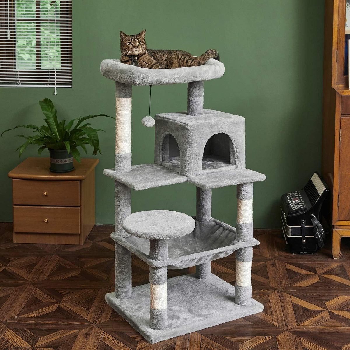 Cat scratcher high post grey 5 levels ,house, bed, hammock HIT Manufacturer code drapak dla kota 5-poziomowy szary