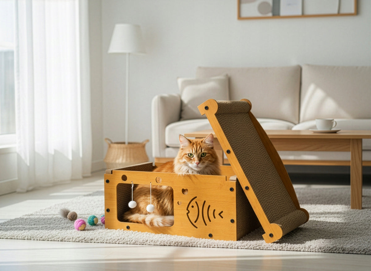 Cat scratcher house 2in1 cardboard eco bed + fun premium design Brand Temezis