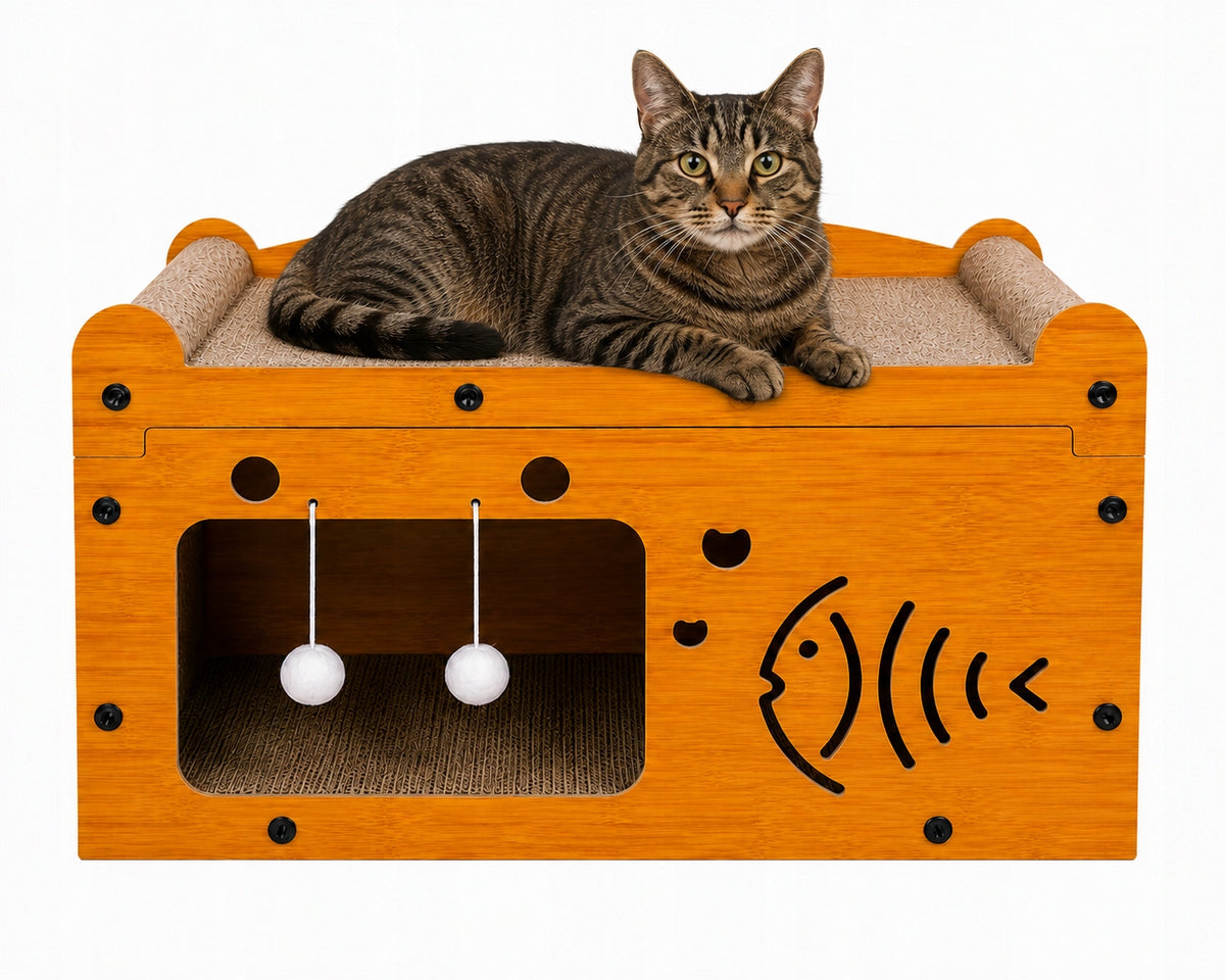 Cat scratcher house 2in1 cardboard eco bed + fun premium design