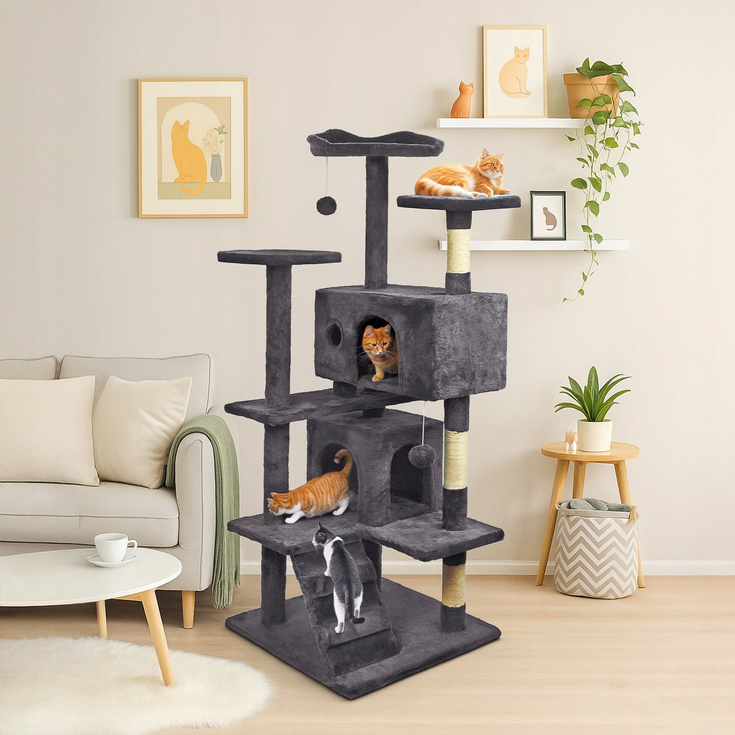 Cat scratcher, stable, high, 7 levels, dark grey bed 138cm Trade name Drapak dla kota Castle Prestige ciemnoszary