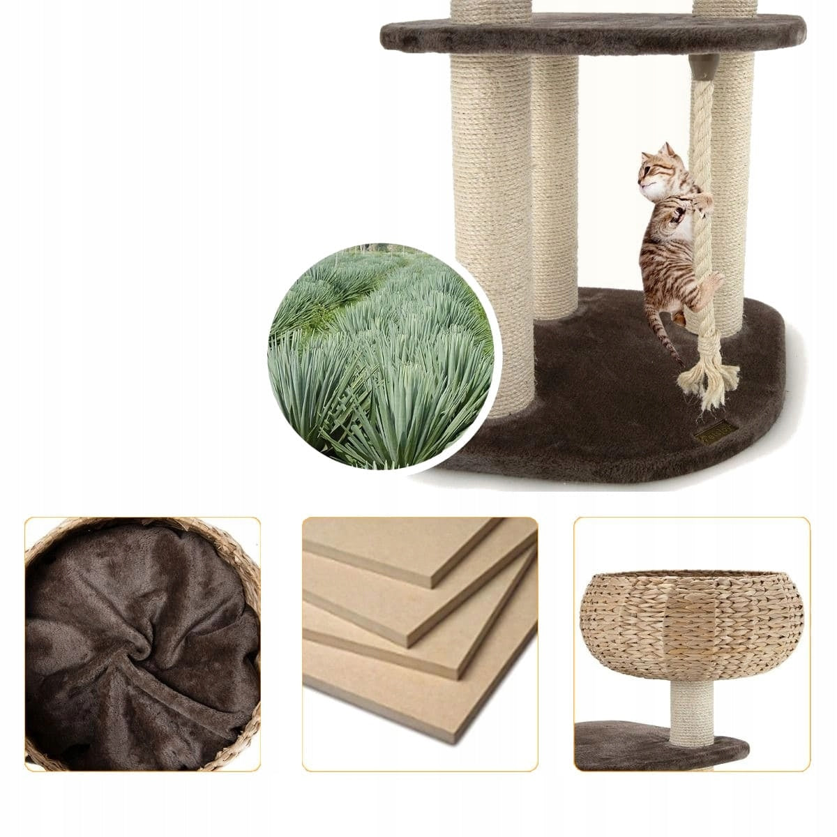 Cat scratcher with woven basket and bed, 103,5 cm Brand Costway