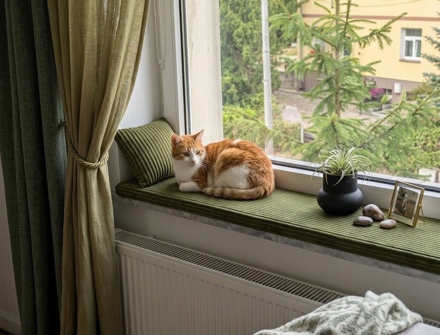 Cat window sill bed 100x25x3 cm THICK+ Cushion Corduroy Velcro BEIGE Manufacturer code LEG-SZT-100x25-BEŻ
