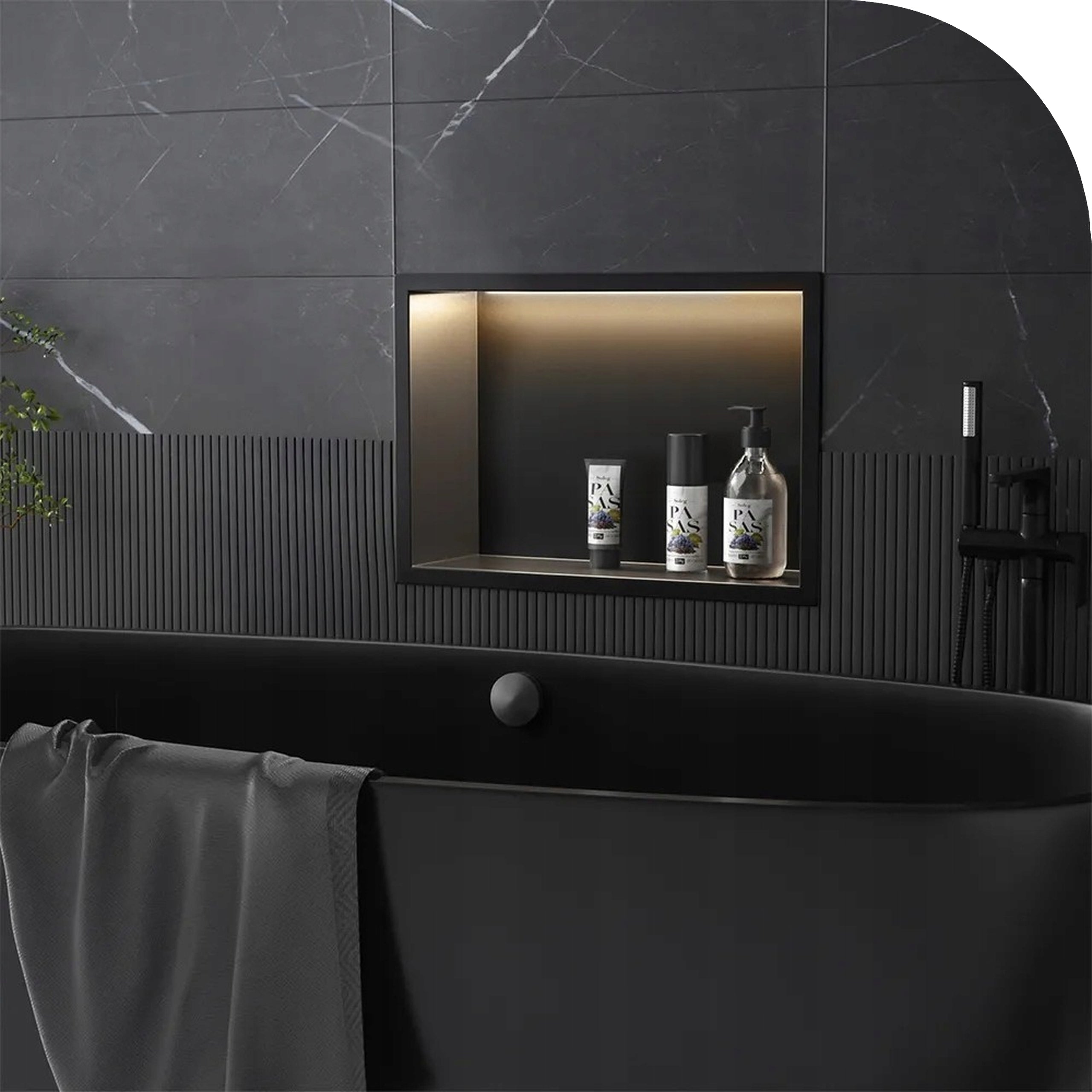 Cavity Shelf Rea Black LED Stainless Steel 45x30x10cm for Built-in Packaging status original