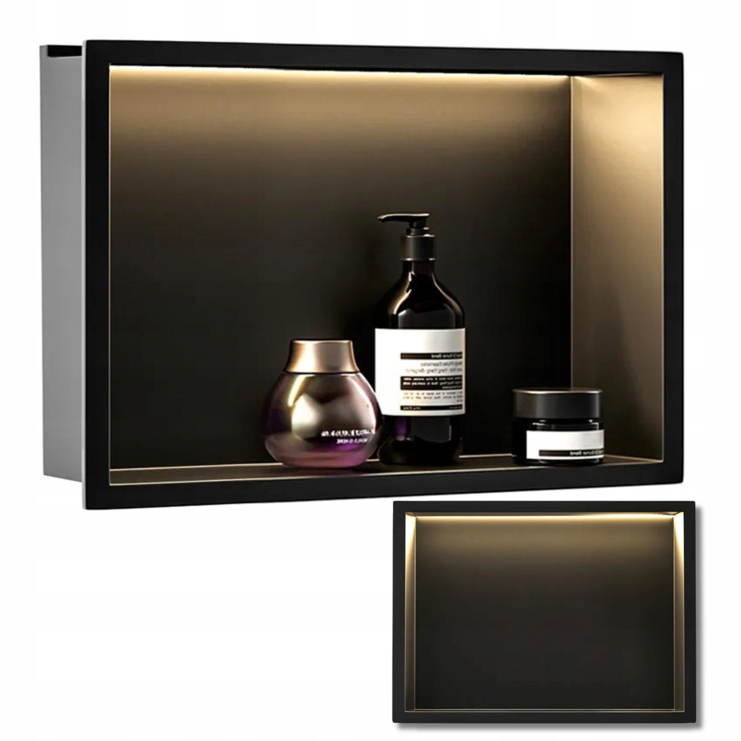 Cavity Shelf Rea Black LED Stainless Steel 45x30x10cm for Built-in