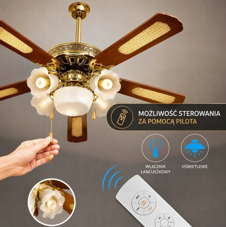 Ceiling Fan Brown 132cm | Windmill Chandelier Lamp E27 5/5 + PILOT Packaging status original
