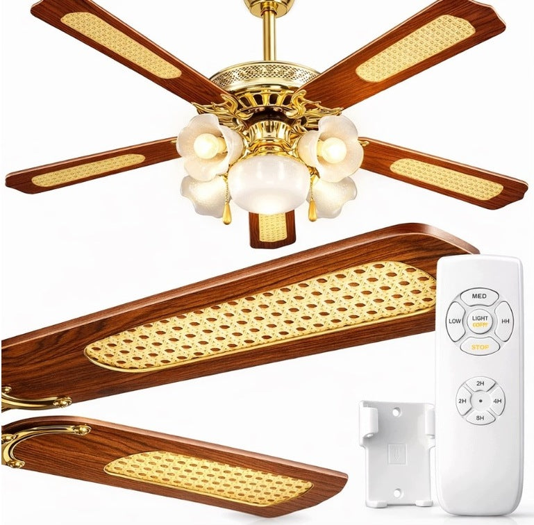 Ceiling Fan Brown 132cm | Windmill Chandelier Lamp E27 5/5 + PILOT