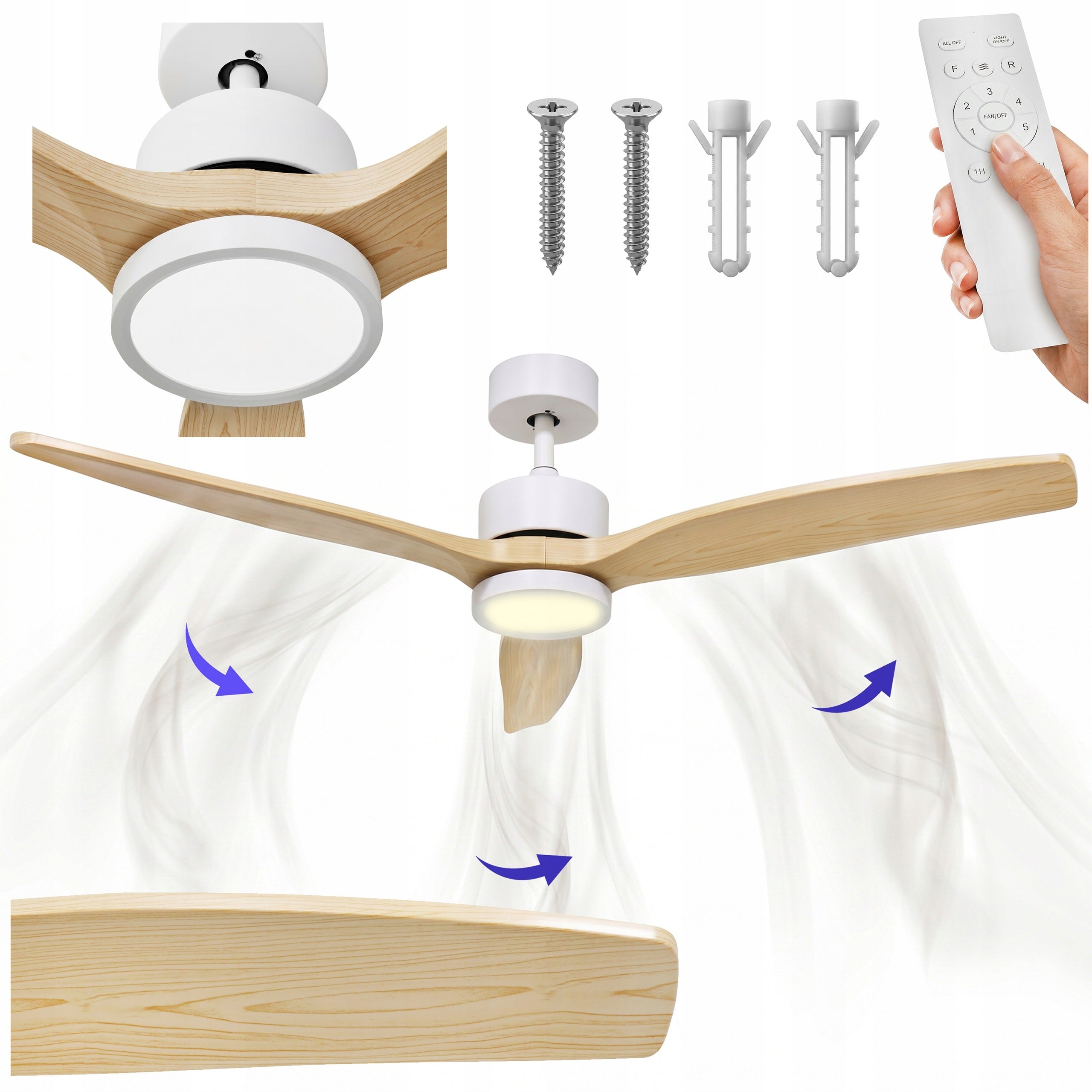 Ceiling Fan with LED Lamp 6 Speed Quiet Fan 132cm PILOT QUIET