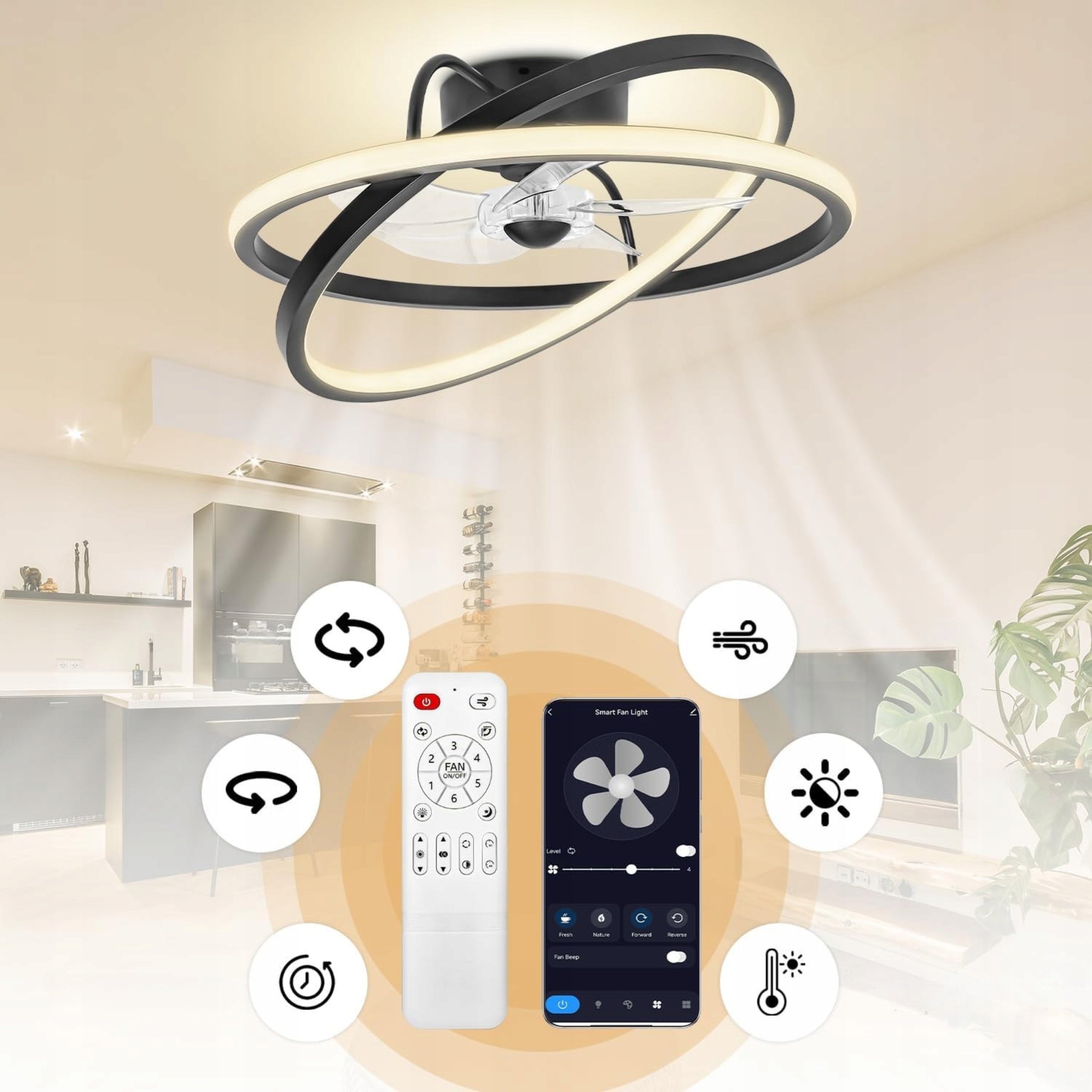 Ceiling Fan with Lighting Ceiling Lamp with LED Windmill 50 cm Dominant color black
