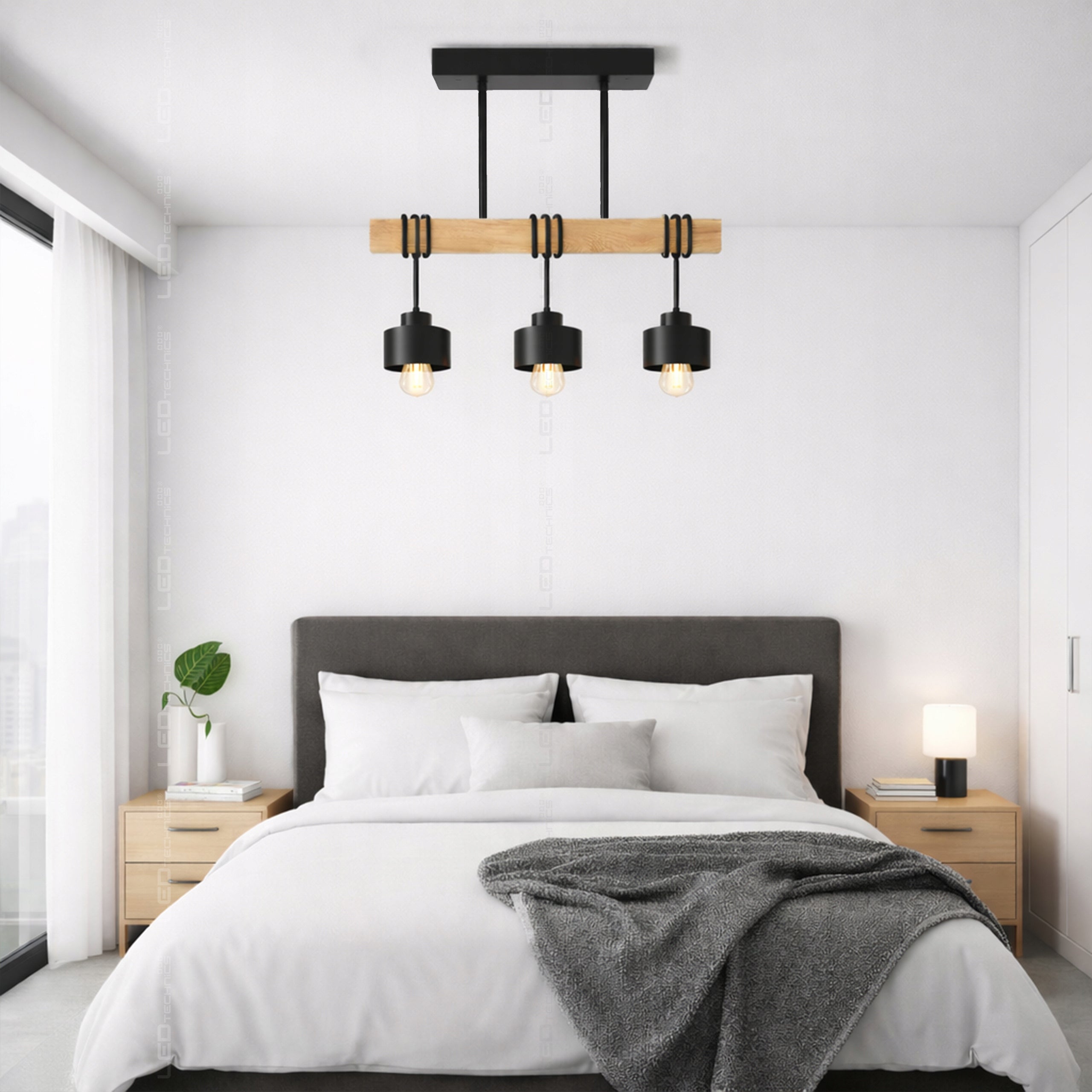 Ceiling Hanging Lamp Black Modern LOFT Chandelier Wood for 3x E27 Manufacturer code LW057