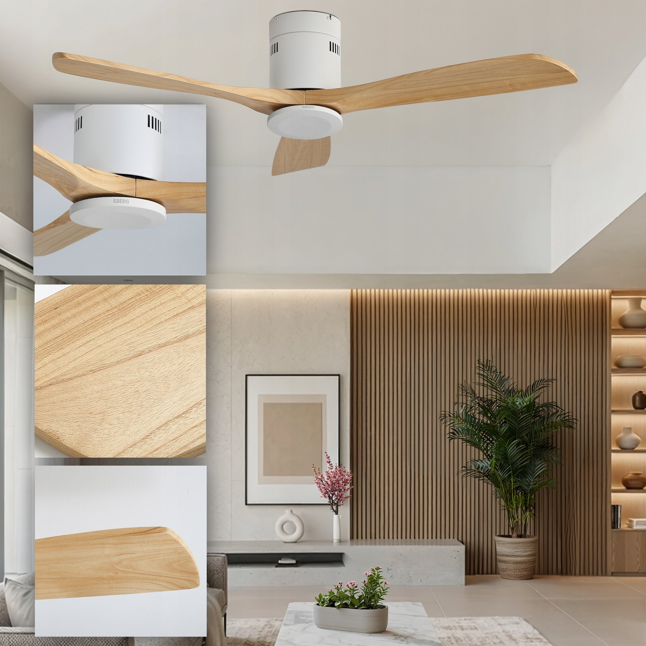 Ceiling fan EBERG DRIX 133cm WOODEN blades quiet fan + remote control Packaging status original