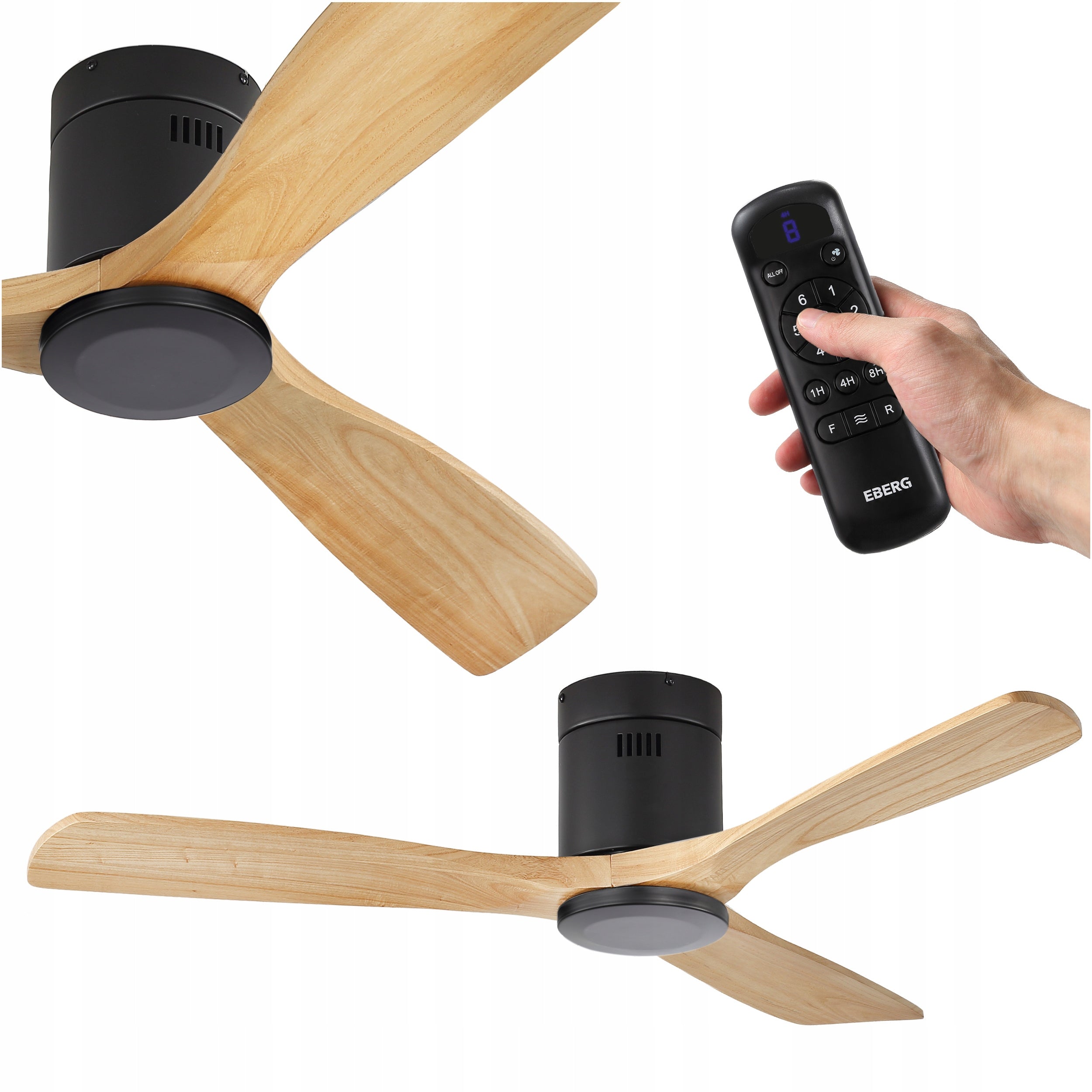 Ceiling fan EBERG DRIX 133cm WOODEN blades quiet fan + remote control