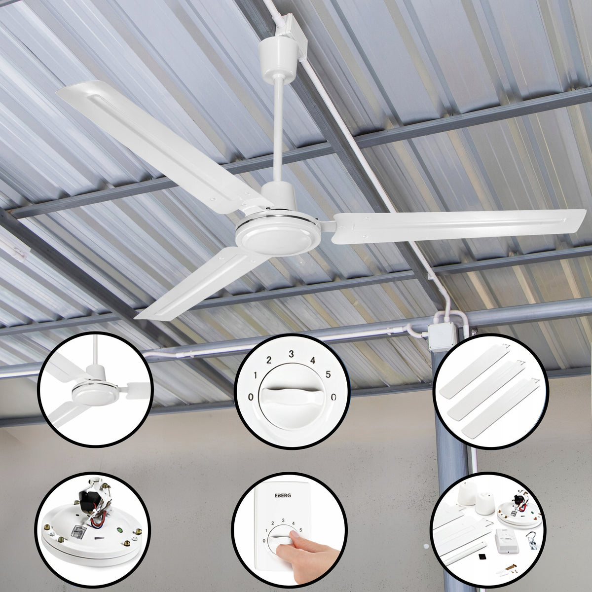 Ceiling fan EBERG HTX 140cm up to 80W fan + 5 speed controller Brand EBERG