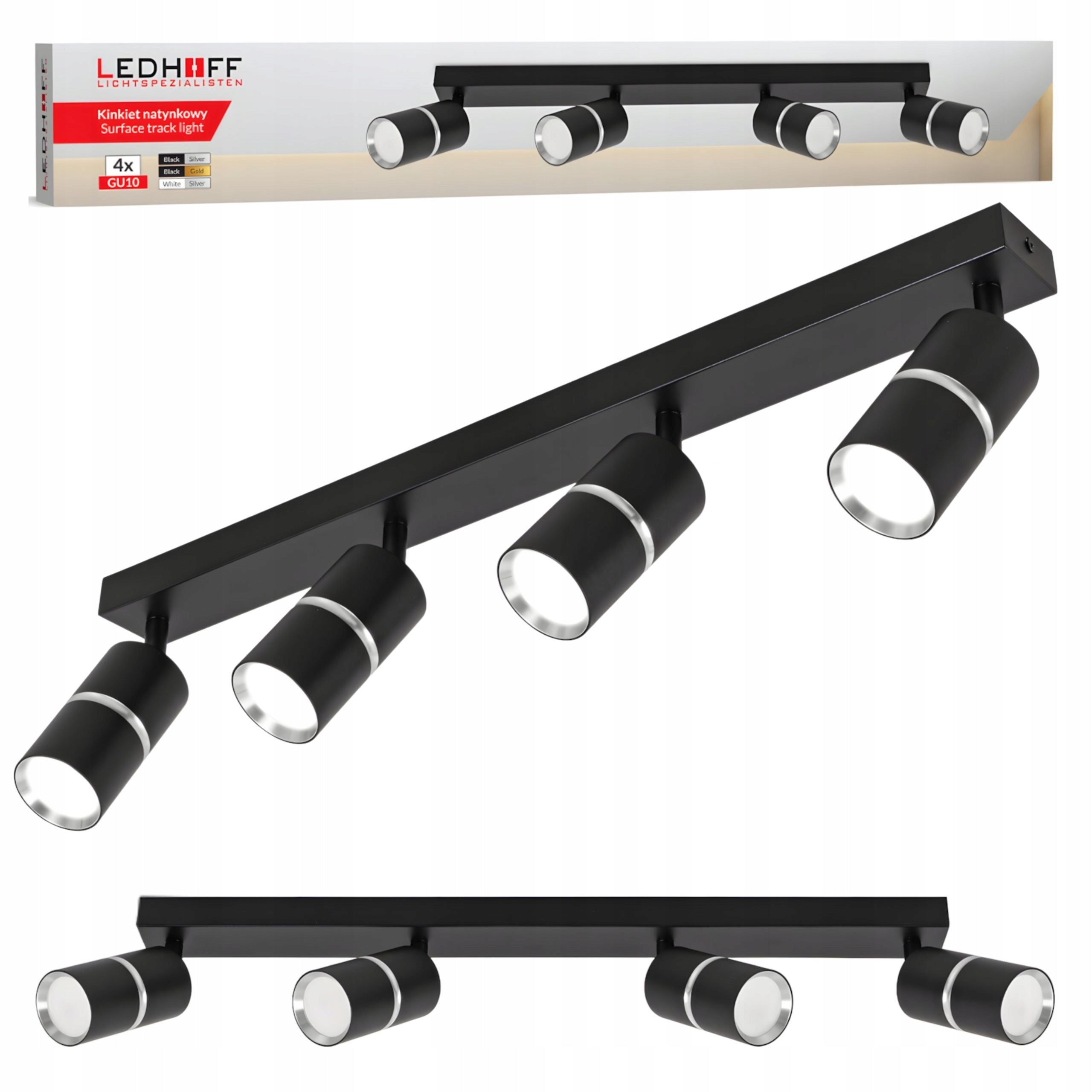 Ceiling lamp LED rail SPOT halogen fixture 4x GU10 TUBE BLACK silver